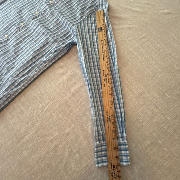 Michael Kors Sz 15 : 32/33 Slim Fit Checker Button Collar Shirt Blue Long Sleeve - Picture 7 of 10